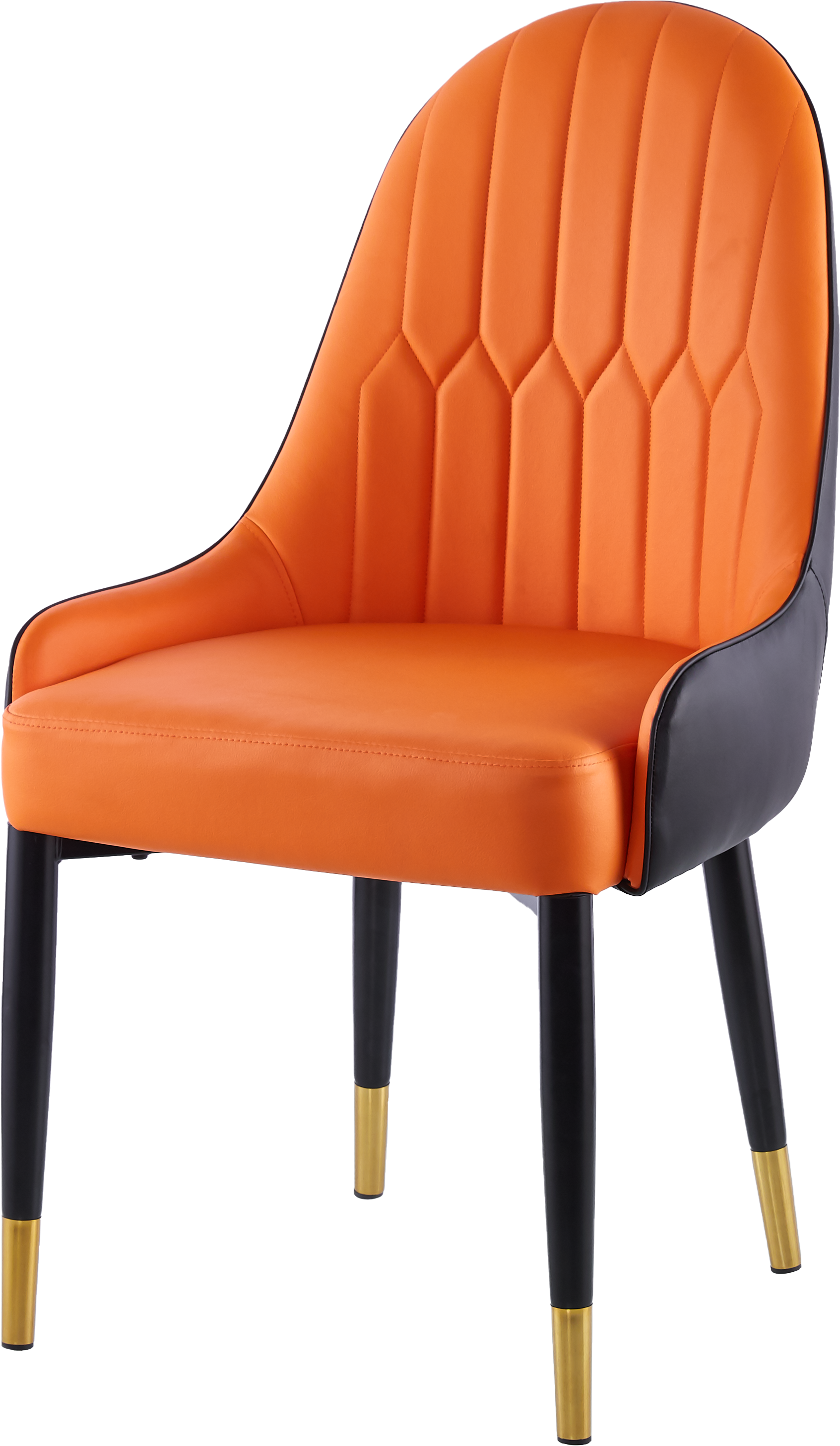 Modern Leather Dining Chair Set Of 2, Upholstered Accent Dining Chair, Legs With Black Plastic Tube Plug Orange Leather