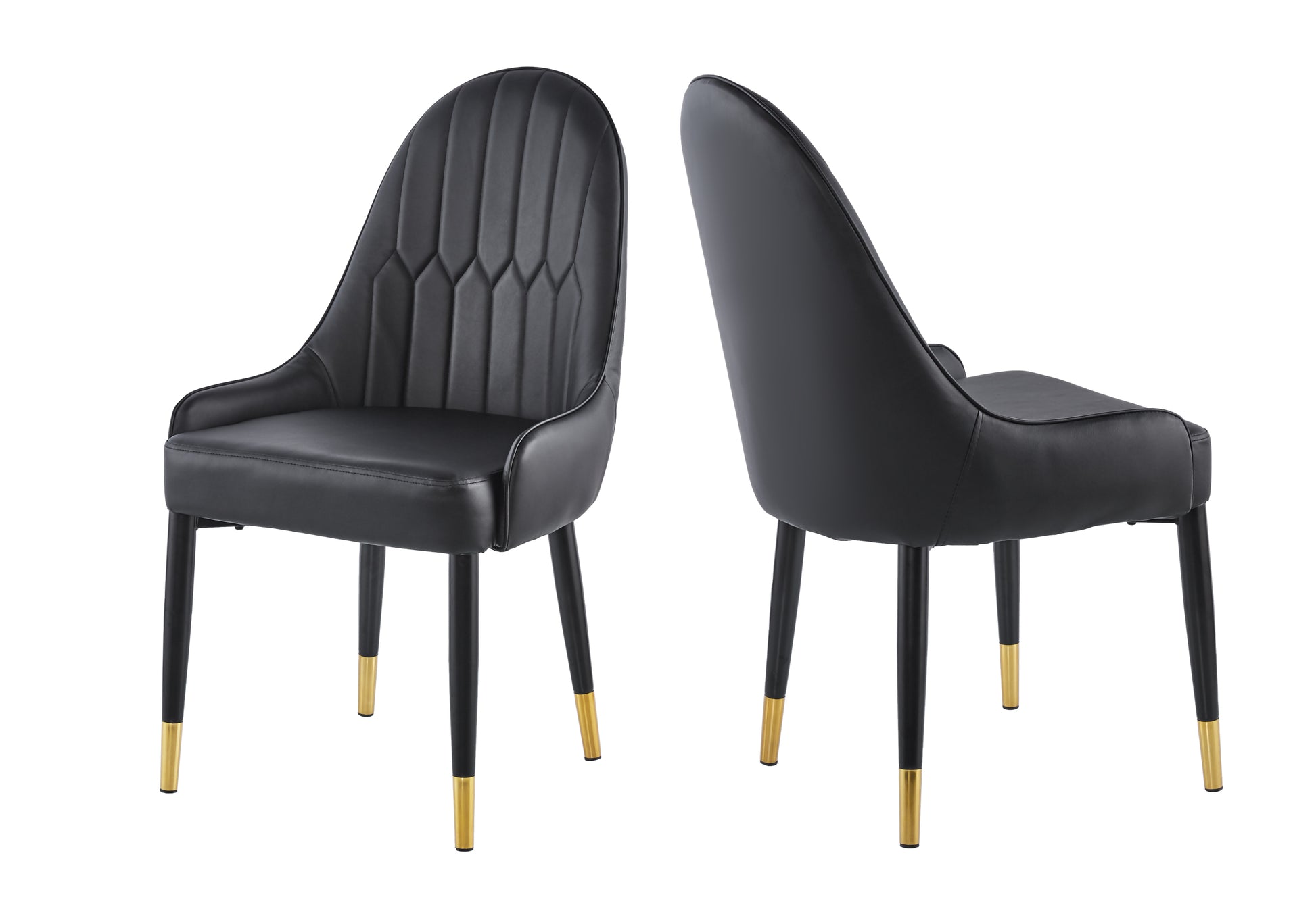 Modern Leather Dining Chair Set Of 2, Upholstered Accent Dining Chair, Legs With Black Plastic Tube Plug Black Leather