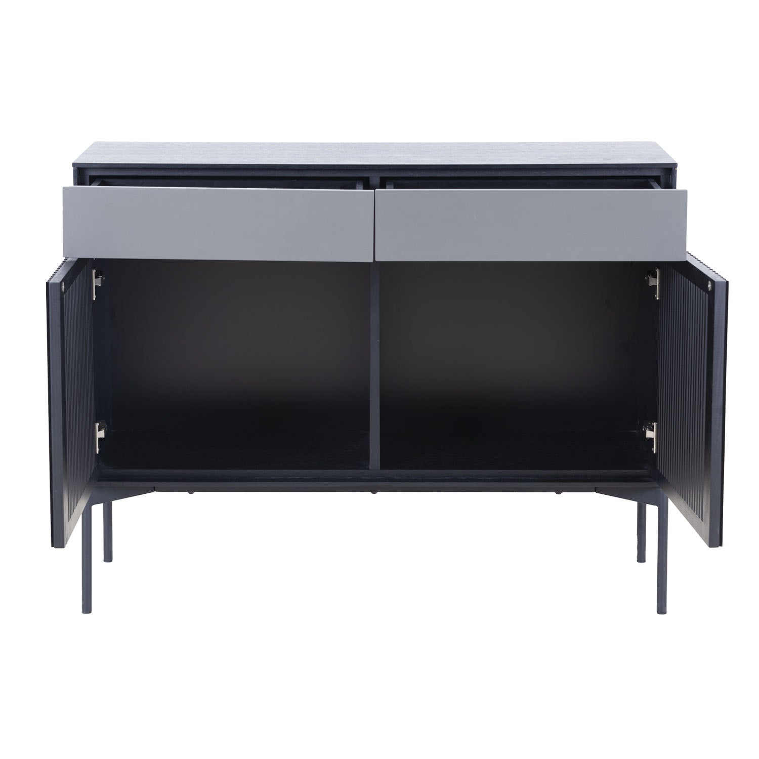 Mid Century Sideboard Cabinet Buffet Table Kitchen black-wood + stainless steel