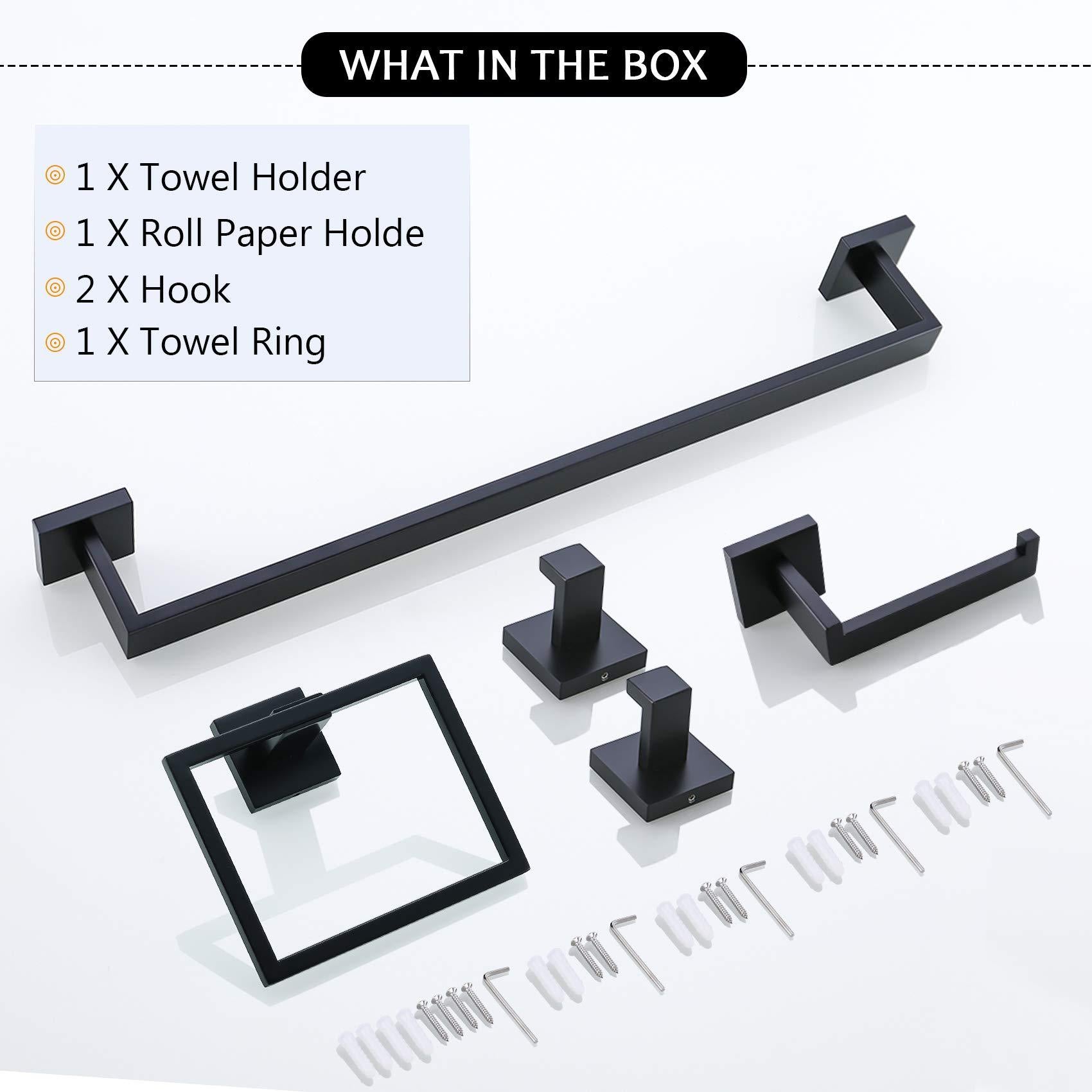 5 Pieces Bathroom Hardware Accessories Set Towel Bar Set Wall Mounted,Stainless Steel Matte Black Stainless Steel