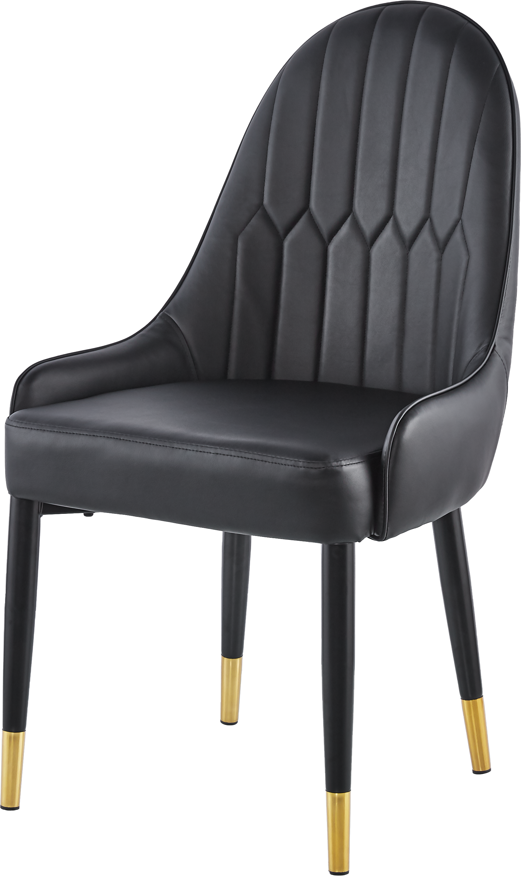 Modern Leather Dining Chair Set Of 2, Upholstered Accent Dining Chair, Legs With Black Plastic Tube Plug Black Leather