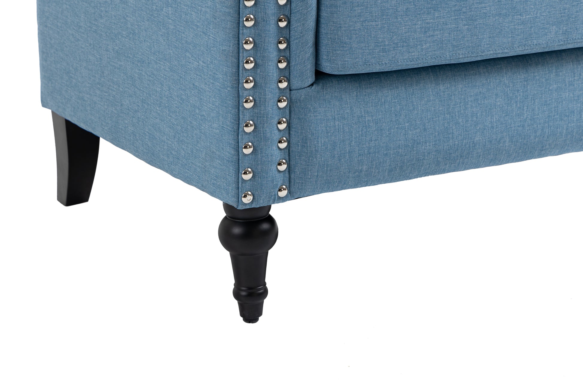 Mid Century Modern Accent Chair, Linen Armchair W Tufted Back Wood Legs, Upholstered Lounge Arm Chair Single Sofa For Living Room Bedroom,Light Blue Light Blue Foam Linen