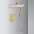 Shower System With Shower Head, Hand Shower, Hose, Valve Trim, Lever Handles And Niche Brushed Gold Brass