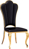 Moderndining Chairs Set Of 2, Unique Backrest Design With Stripe Armless Chair Black Pu Leather