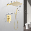 Shower System With Shower Head, Hand Shower, Hose, Valve Trim, Lever Handles And Niche Brushed Gold Brass