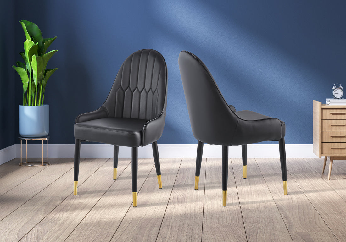 Modern Leather Dining Chair Set Of 2, Upholstered Accent Dining Chair, Legs With Black Plastic Tube Plug Black Leather