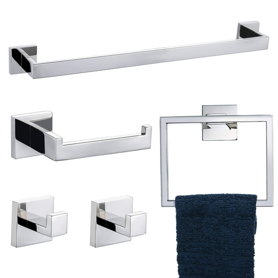 5 Pieces Bathroom Hardware Accessories Set Towel Bar Set Wall Mounted,Stainless Steel Chrome Stainless Steel