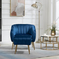 Velvet Accent Chair With Ottoman, Modern Tufted Barrel Chair Ottoman Set For Living Room Bedroom, Golden Finished, Blue Blue Foam Velvet