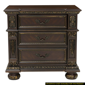 Traditional Design Dark Cherry Finish With Gold Tipping 1Pc Nightstand Of 3X Drawers Formal Style Bedroom Furniture Brown Mix 3 Drawers Bedroom European,Traditional Wood