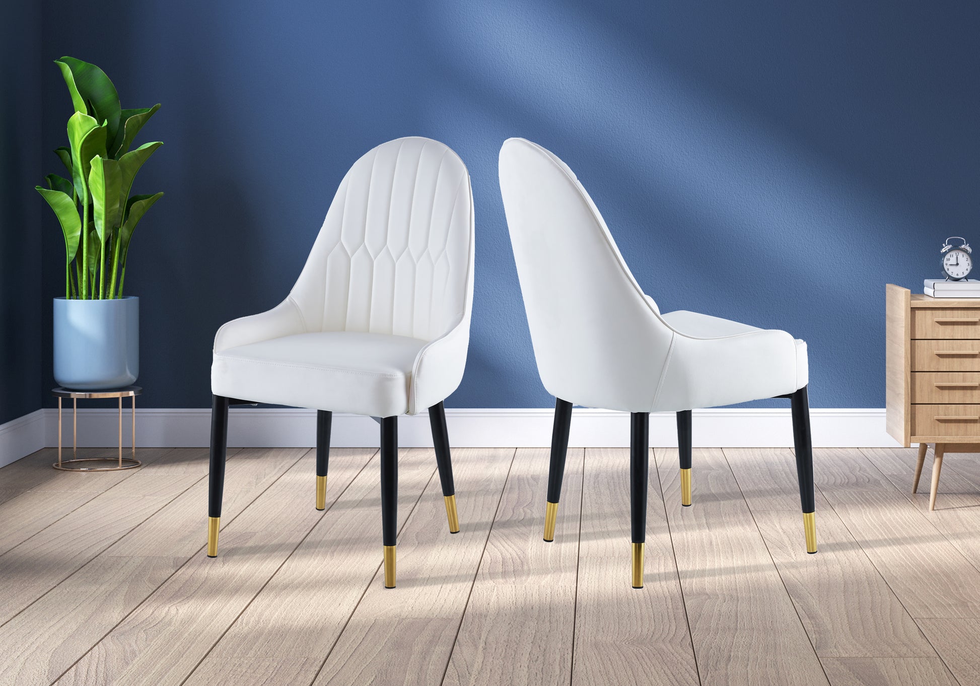 Modern Leather Dining Chair Set Of 2, Upholstered Accent Dining Chair, Legs With Black Plastic Tube Plug White Leather