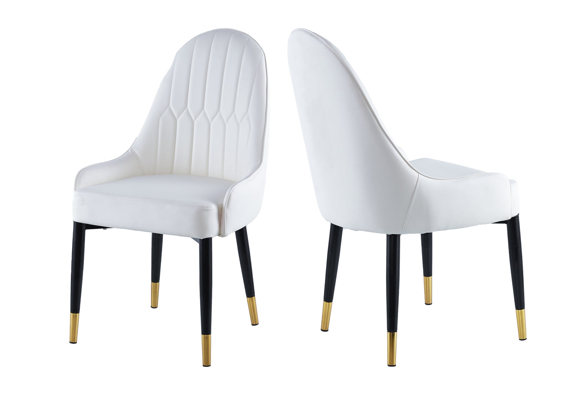 Modern Leather Dining Chair Set Of 2, Upholstered Accent Dining Chair, Legs With Black Plastic Tube Plug White Leather