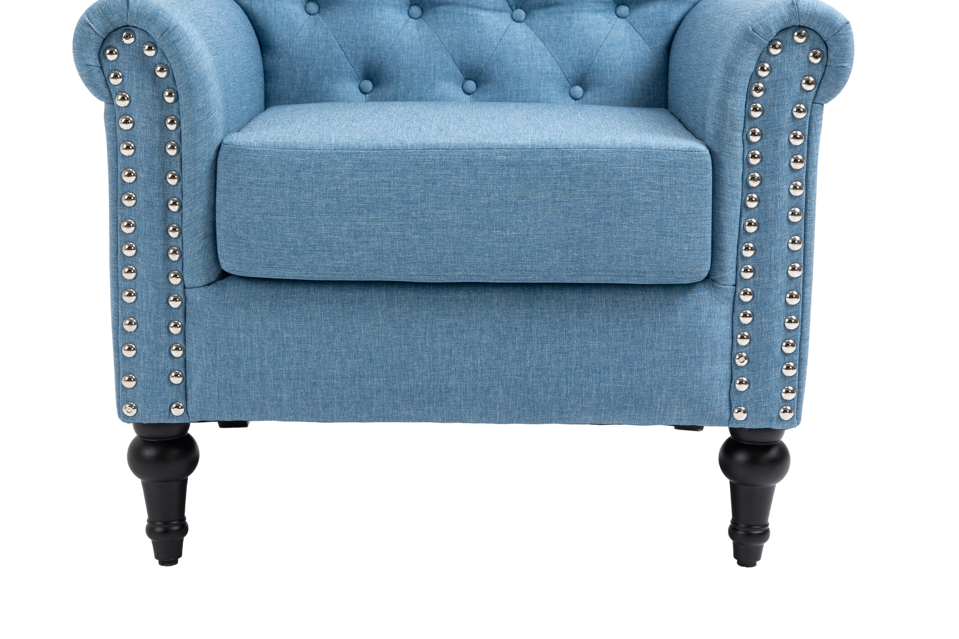 Mid Century Modern Accent Chair, Linen Armchair W Tufted Back Wood Legs, Upholstered Lounge Arm Chair Single Sofa For Living Room Bedroom,Light Blue Light Blue Foam Linen