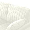 Contemporary Velvet Upholstered 3 Seater Sofa With Deep Channel Tufting And Gold Metal Legs, Cream Cream Foam Velvet