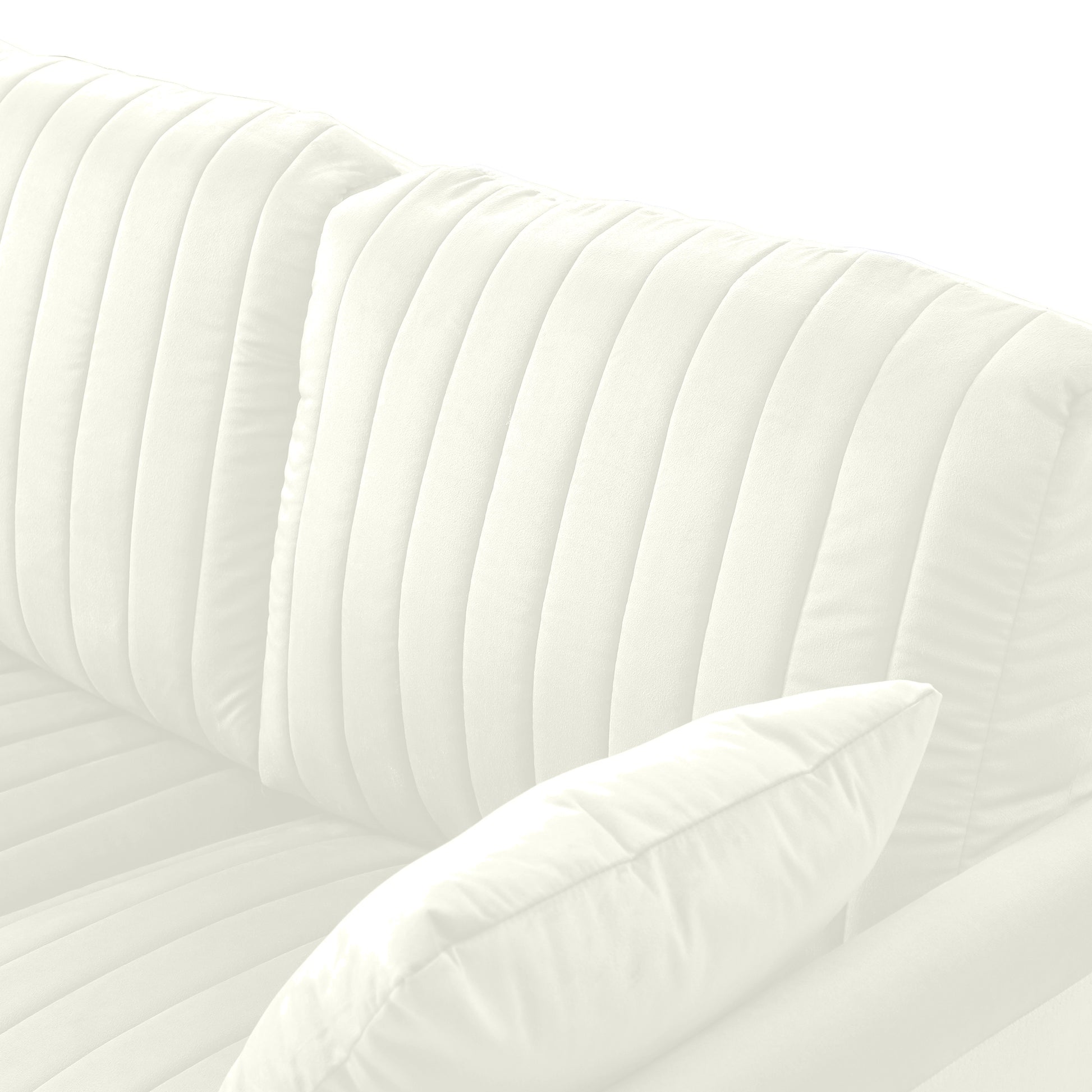 Contemporary Velvet Upholstered 3 Seater Sofa With Deep Channel Tufting And Gold Metal Legs, Cream Cream Foam Velvet