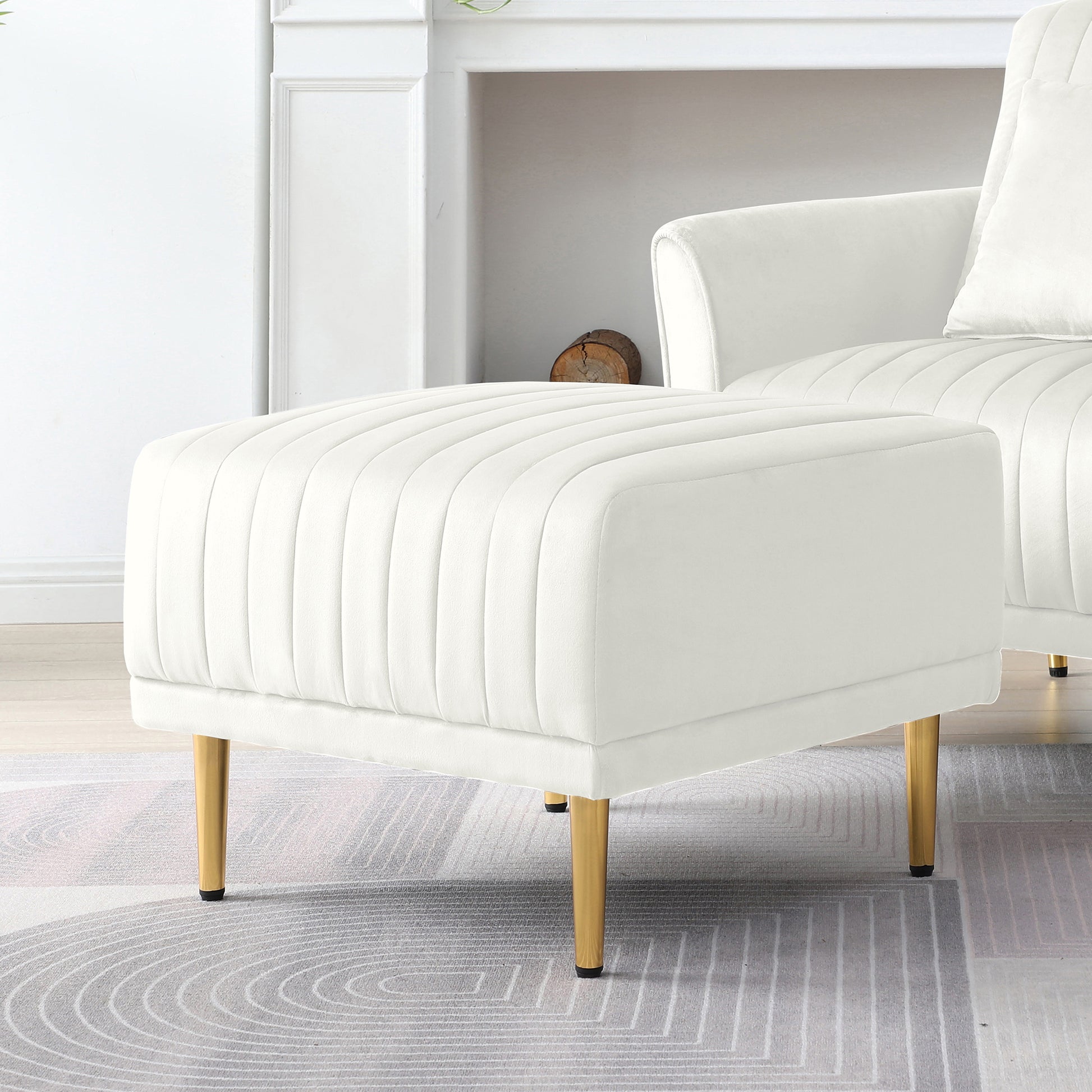 Square Ottoman Cream Velvet Stool Seat With Metal Legs, Footrest For Bedroom To Match With Living Room Chairs Armchairs Beige Foam Velvet