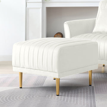 Square Ottoman Cream Velvet Stool Seat With Metal Legs, Footrest For Bedroom To Match With Living Room Chairs Armchairs Beige Foam Velvet