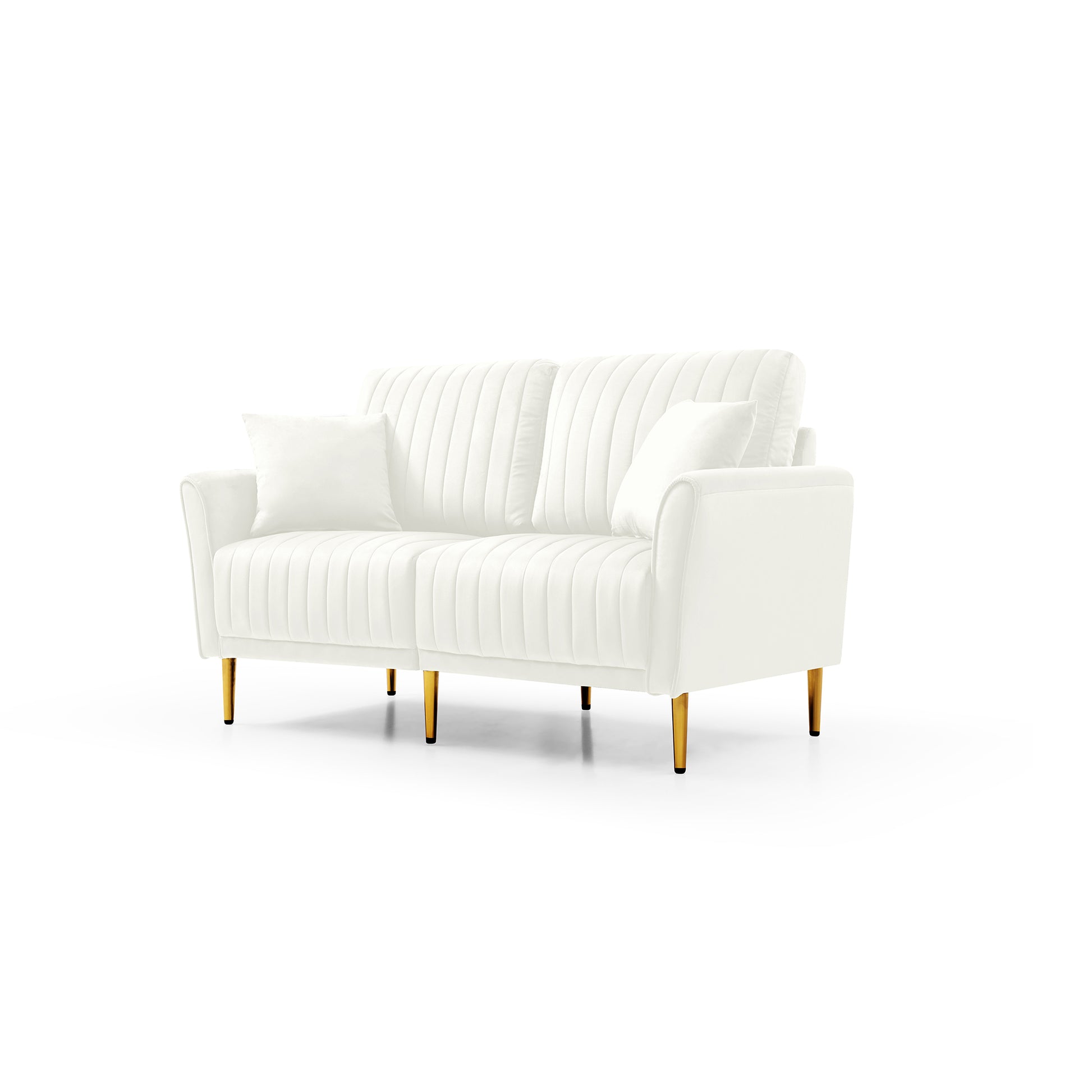 Set Of 2 Couches 2 Piece Cream Velvet Upholstered Living Room Sofa Set, Including 2 Seater Sofa And Loveseat With Four Throw Pillows And Metal Legs Cream Foam Velvet