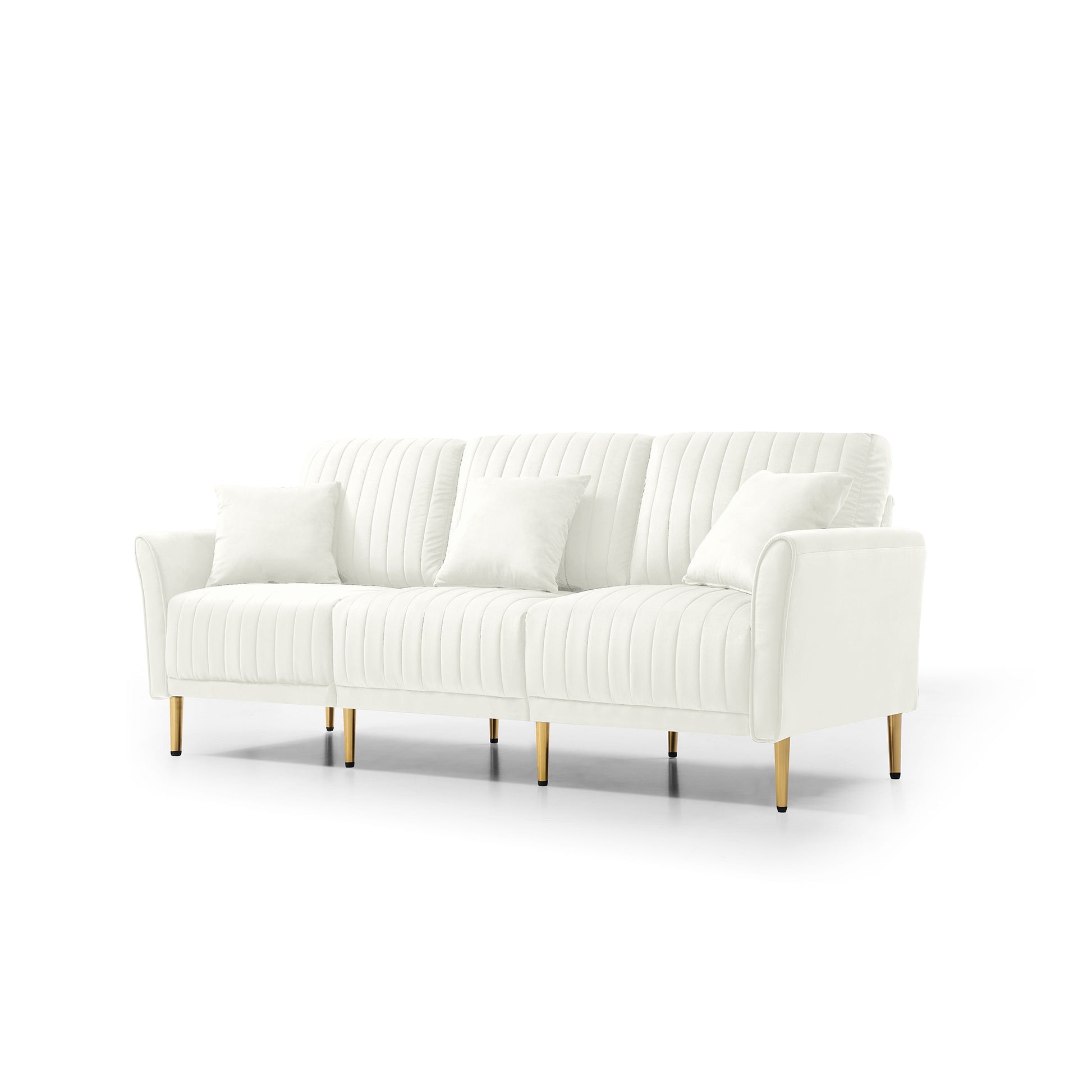 L Shaped Sectional Sofa Couch With Velvet Fabric, Reversible Sectional Sofa Couch For Small Space, Cream Color Cream Foam Velvet