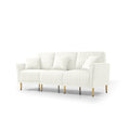Contemporary Velvet Upholstered 3 Seater Sofa With Deep Channel Tufting And Gold Metal Legs, Cream Cream Foam Velvet