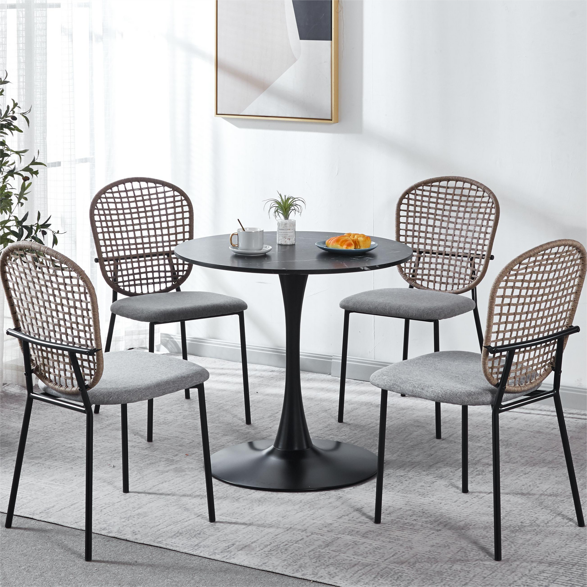 Tulip Special Dining Table,Black Marble Color Top,Mdf Dining Tablekitchen Table,Exective Desk Marble Mdf