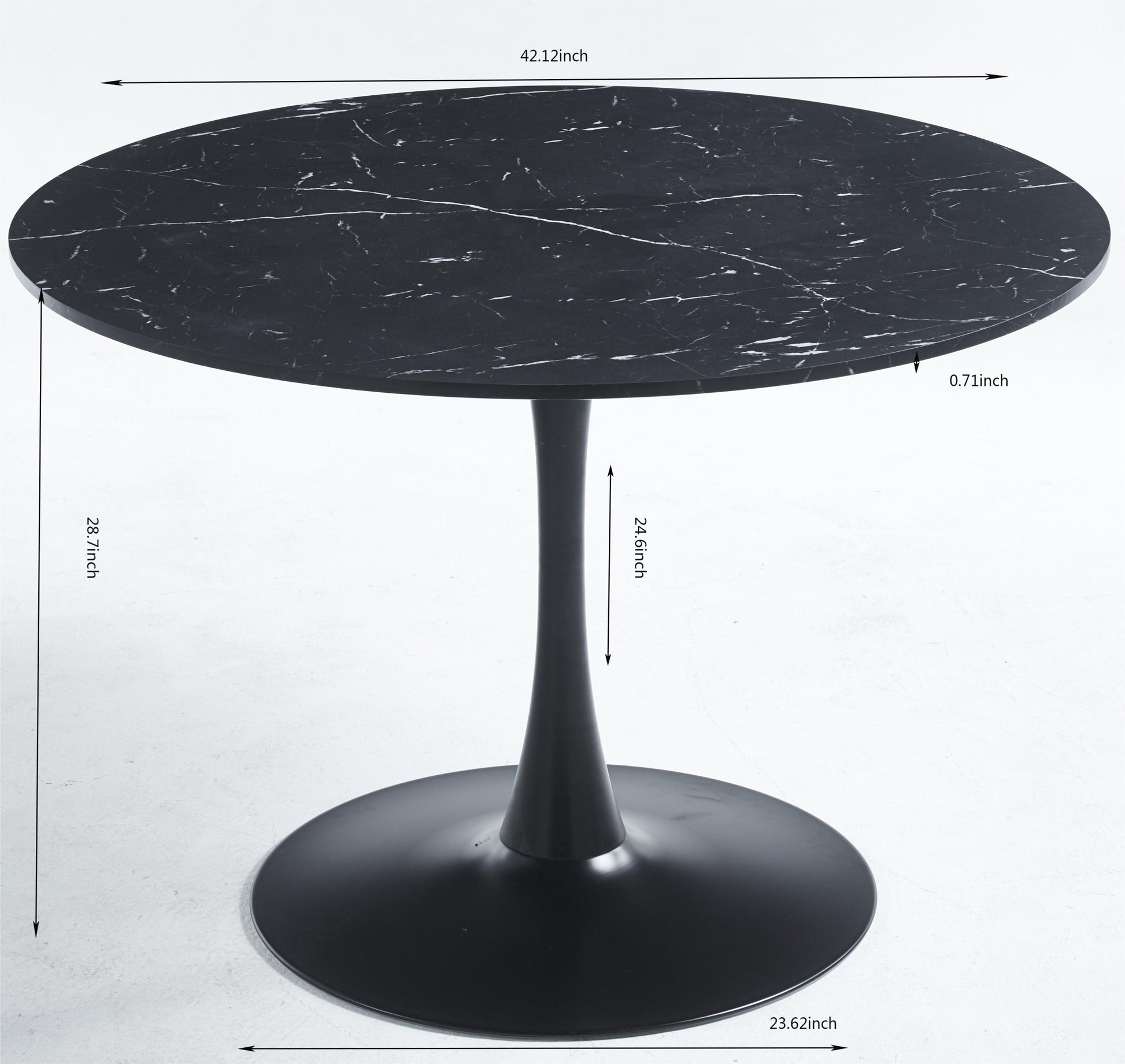 42.1"Black Tulip Table Mid Century Dining Table For 4 6 People With Round Mdf Table Top, Pedestal Dining Table, End Table Leisure Coffee Table Black Mdf