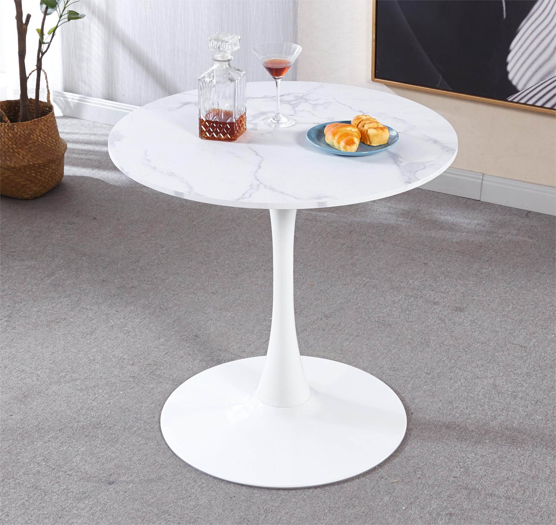 Tulip Special Dining Table,White Marble Color Top,Mdf Dining Tablekitchen Table,Exective Desk Marble Mdf