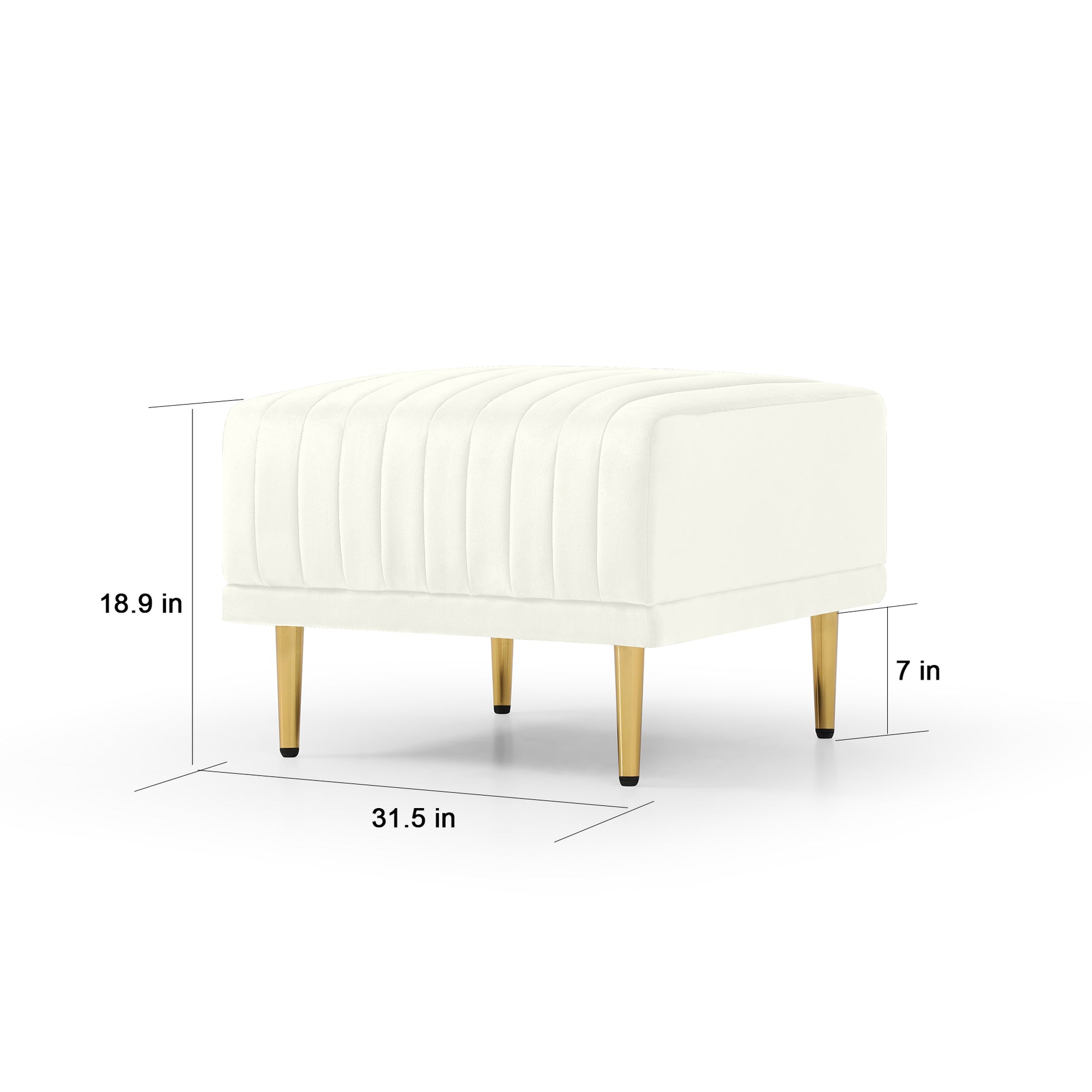 Square Ottoman Cream Velvet Stool Seat With Metal Legs, Footrest For Bedroom To Match With Living Room Chairs Armchairs Beige Foam Velvet