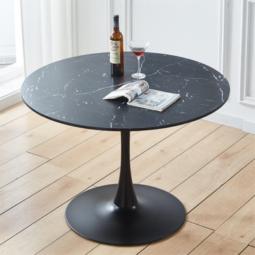 42.1"Black Tulip Table Mid Century Dining Table For 4 6 People With Round Mdf Table Top, Pedestal Dining Table, End Table Leisure Coffee Table Black Mdf