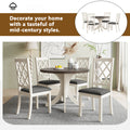 Mid Century Solid Wood 5 Piece Round Dining Table Set, Kitchen Table Set With Upholstered Chairs For Small Places, Brown Table Gray Chair Brown Wood Dining Room Solid Wood Rubberwood Round Dining Table With Chair Upholstered Chair Wood Brown Slat Back