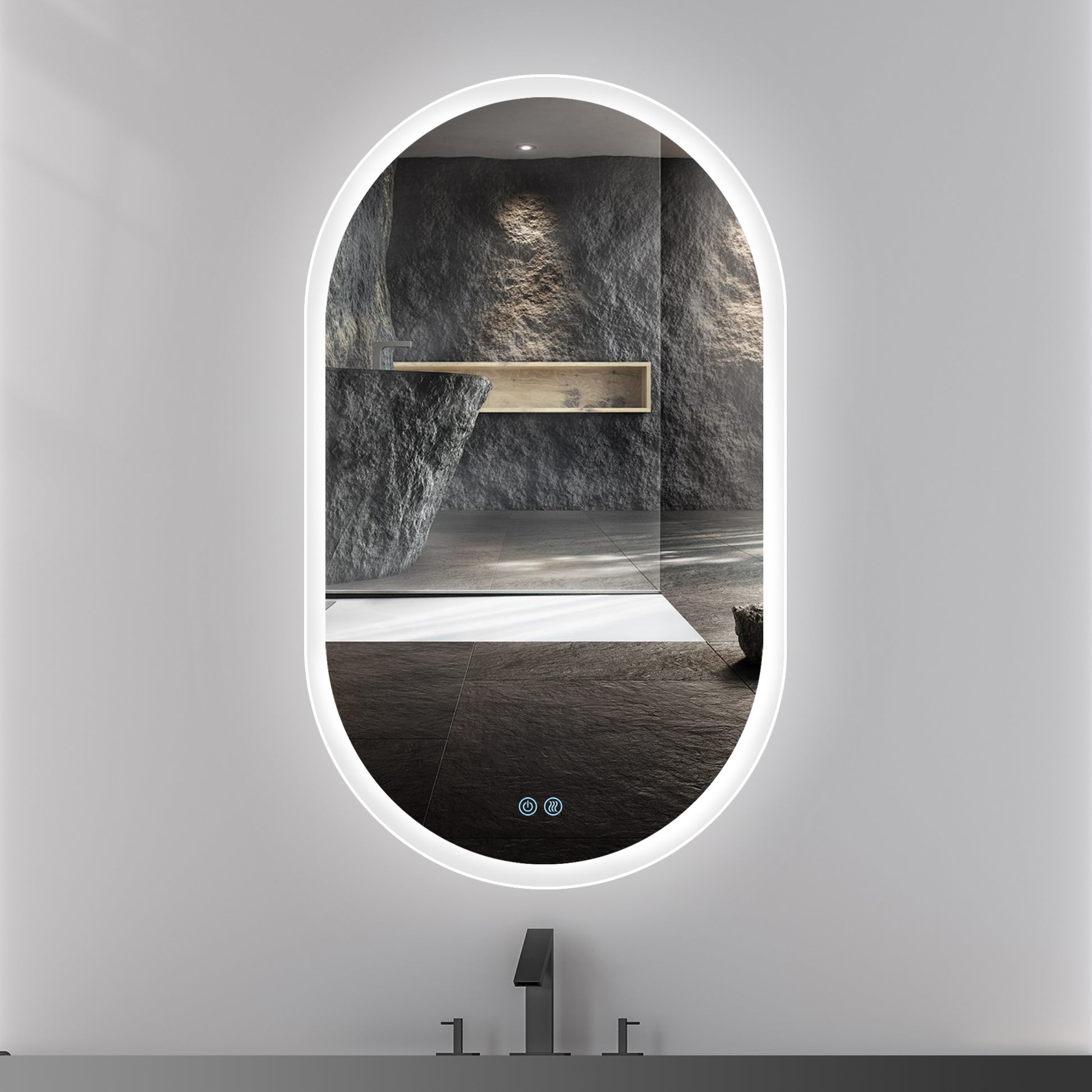 36X24 Inch Bathroom Mirror With Lights, Anti Fog Dimmable Led Mirror For Wall Touch Control, Frameless Oval Smart Vanity Mirror Vertical Hanging Natural Modern Glass