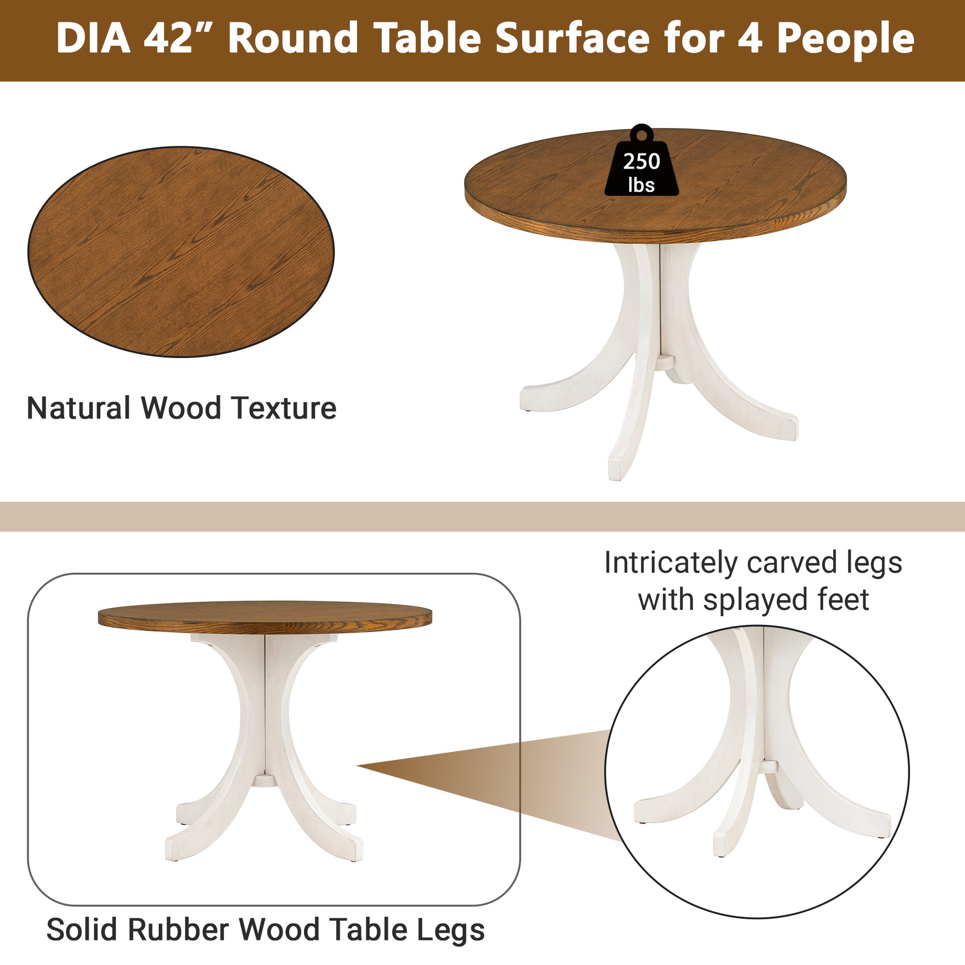 Mid Century Solid Wood Round Dining Table For Small Places, Walnut Table Walnut Dining Room Rubberwood Round Kitchen & Dining Tables Solid Wood Pedestal
