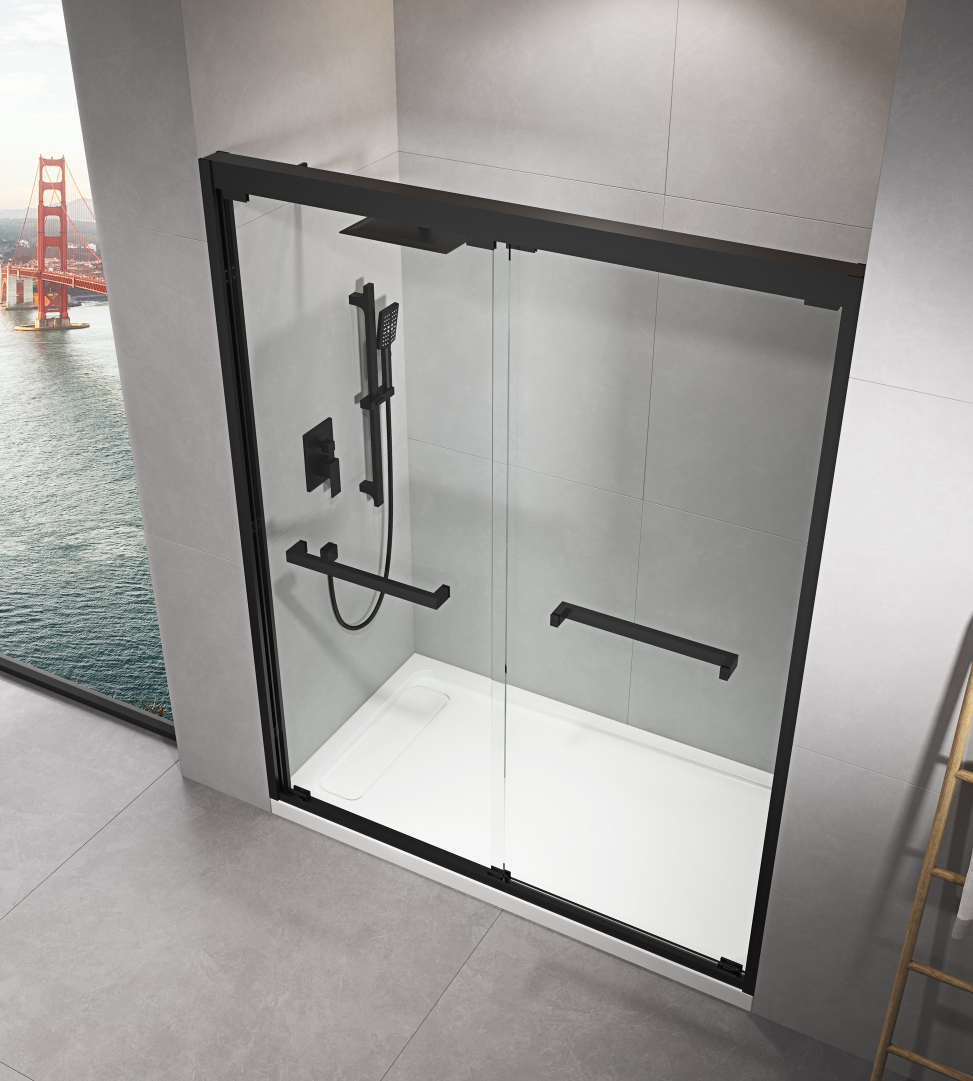 60 In. W X 76 In. Hsliding Framed Shower Door In Black Finish With Clear Glass Matt Black Glass