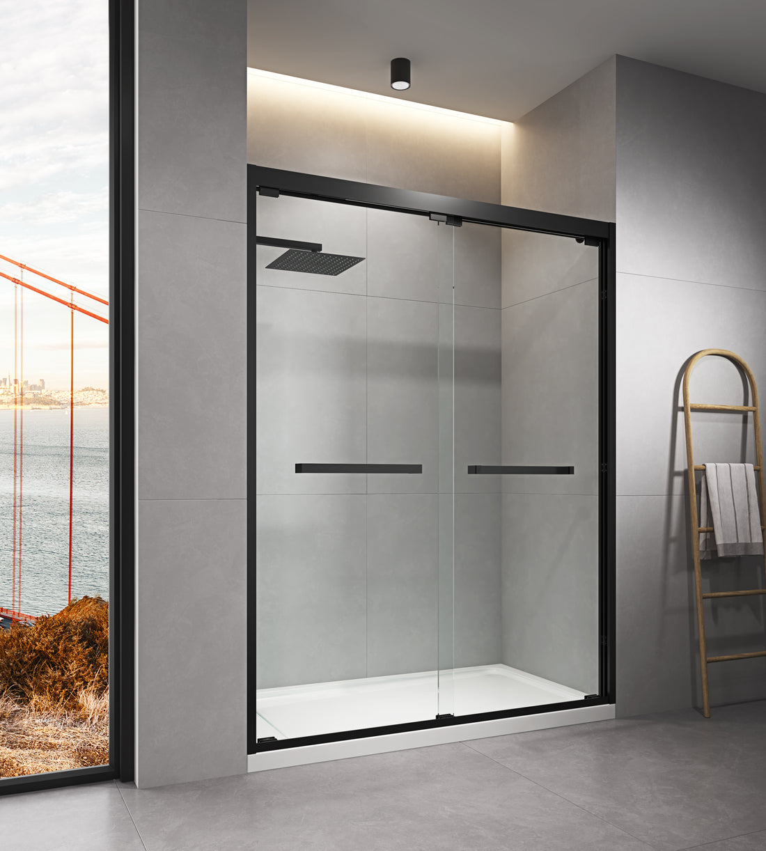60 in. W x 76 in. HSliding Frameless Shower Door in matt black-glass