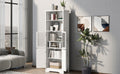 White Tall Storage Cabinet With Shelves And Doors For Bathroom, Kitchen And Living Room, Mdf Board White Mdf