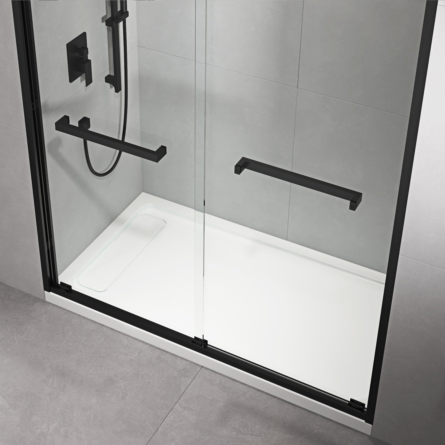 60 In. W X 76 In. Hsliding Framed Shower Door In Black Finish With Clear Glass Matt Black Glass