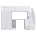 Twin Size Loft Bed With Wardrobe And Staircase, Desk And Storage Drawers And Cabinet In 1, White White Pine