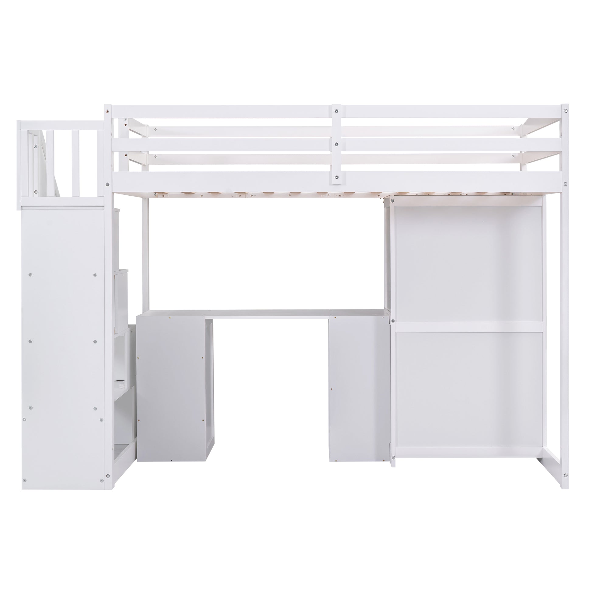 Twin Size Loft Bed With Wardrobe And Staircase, Desk And Storage Drawers And Cabinet In 1, White White Pine