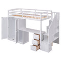 Twin Size Loft Bed With Wardrobe And Staircase, Desk And Storage Drawers And Cabinet In 1, White White Pine