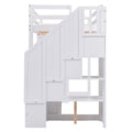 Twin Size Loft Bed With Wardrobe And Staircase, Desk And Storage Drawers And Cabinet In 1, White White Pine