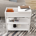 Narrow Sided Table With Drawers And Bottom Partition In Flip Over Design White White Mdf