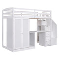 Twin Size Loft Bed With Wardrobe And Staircase, Desk And Storage Drawers And Cabinet In 1, White White Pine