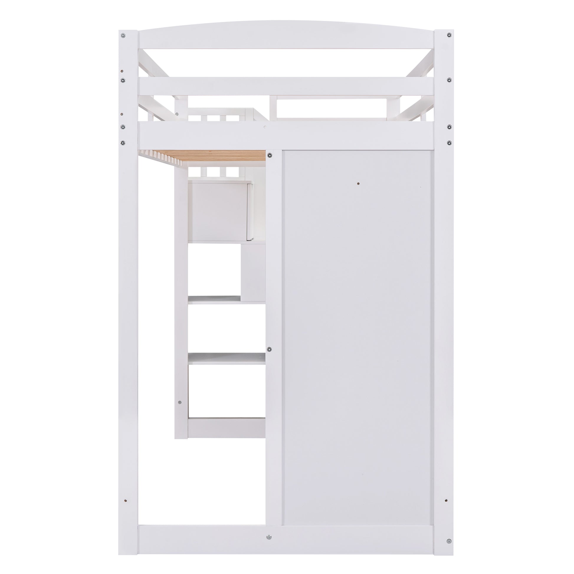 Twin Size Loft Bed With Wardrobe And Staircase, Desk And Storage Drawers And Cabinet In 1, White White Pine