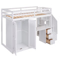 Twin Size Loft Bed With Wardrobe And Staircase, Desk And Storage Drawers And Cabinet In 1, White White Pine