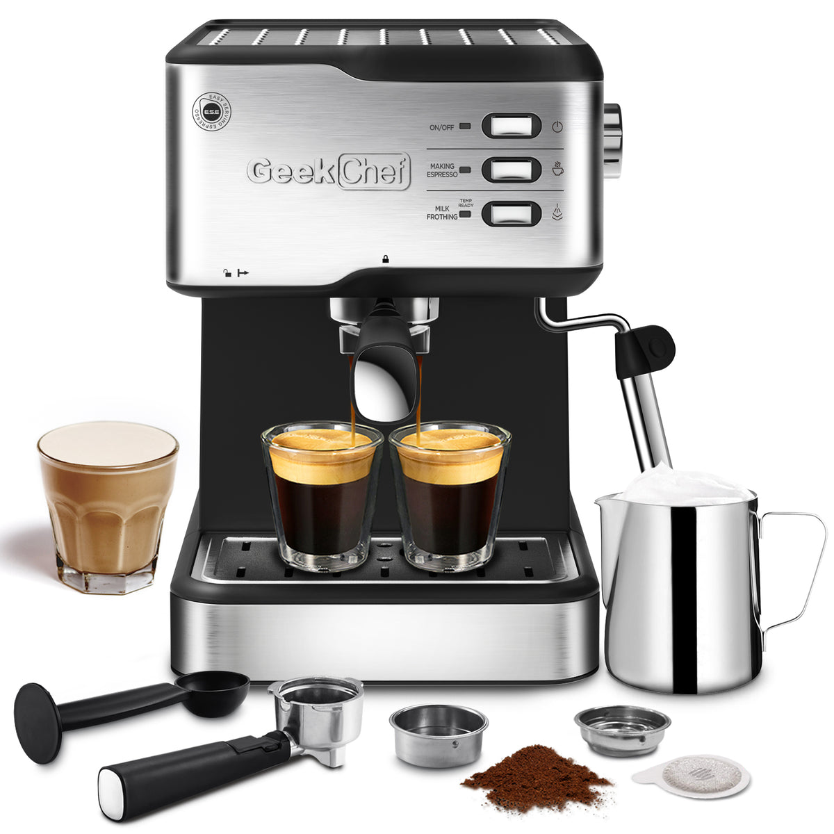 Machine Shop Geek Geek Chef Espresso Machine, Espresso And Cappuccino Latte Maker 20 Bar
