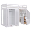 Twin Size Loft Bed With Wardrobe And Staircase, Desk And Storage Drawers And Cabinet In 1, White White Pine