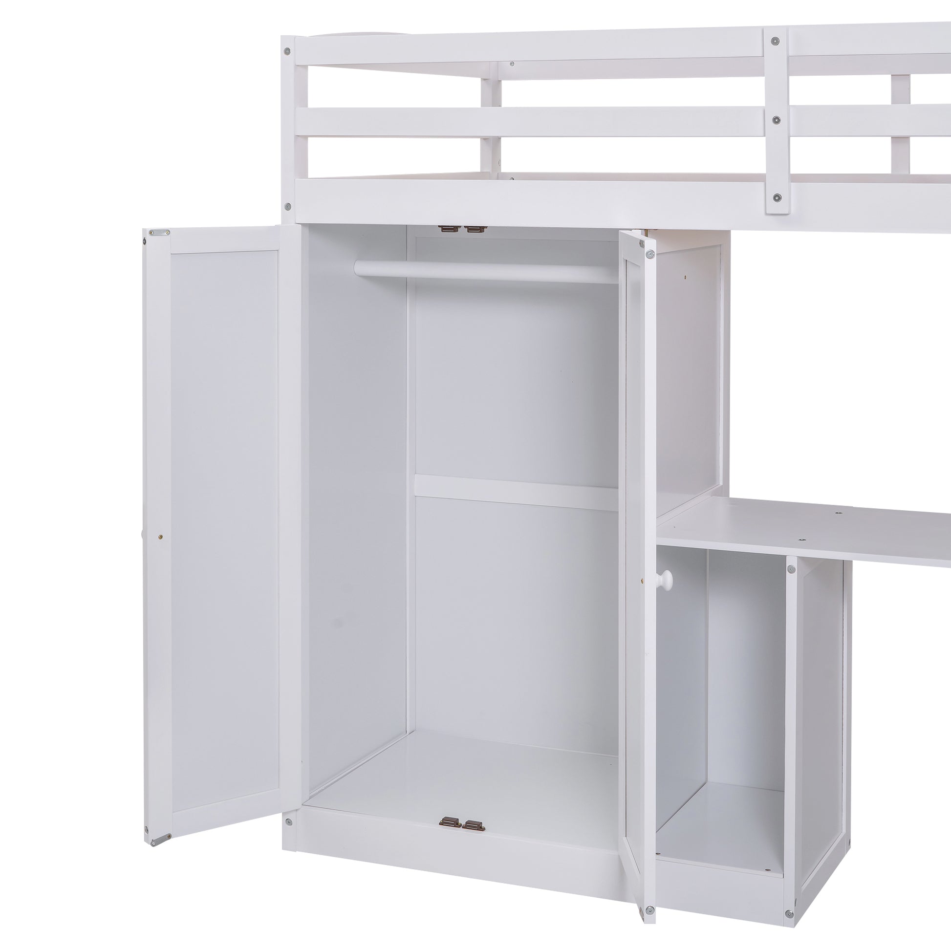 Twin Size Loft Bed With Wardrobe And Staircase, Desk And Storage Drawers And Cabinet In 1, White White Pine