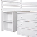 Low Study Full Loft Bed With Cabinet ,Shelves And Rolling Portable Desk ,Multiple Functions Bed White White Solid Wood
