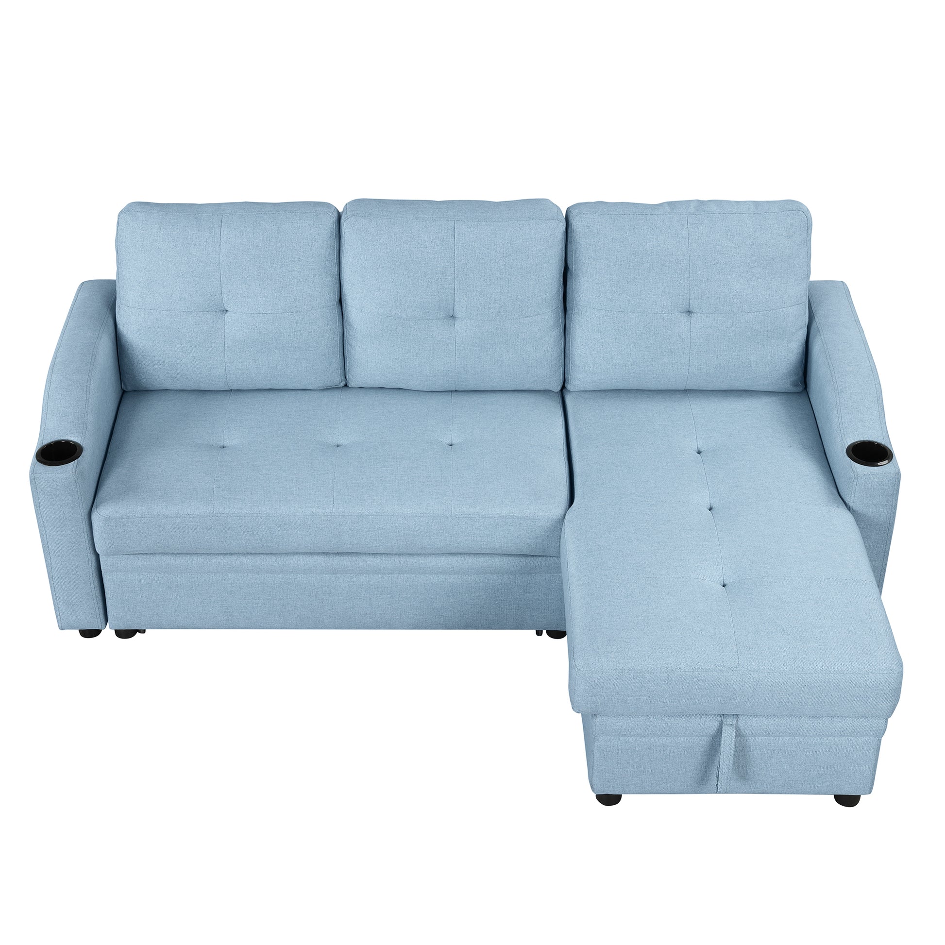 80.3" Orisfur. Pull Out Sofa Bed Modern Padded Upholstered Sofa Bedlinen Fabric 3 Seater Couch With Storage Chaise And Cup Holdersmall Couch For Small Spaces Blue Foam Linen