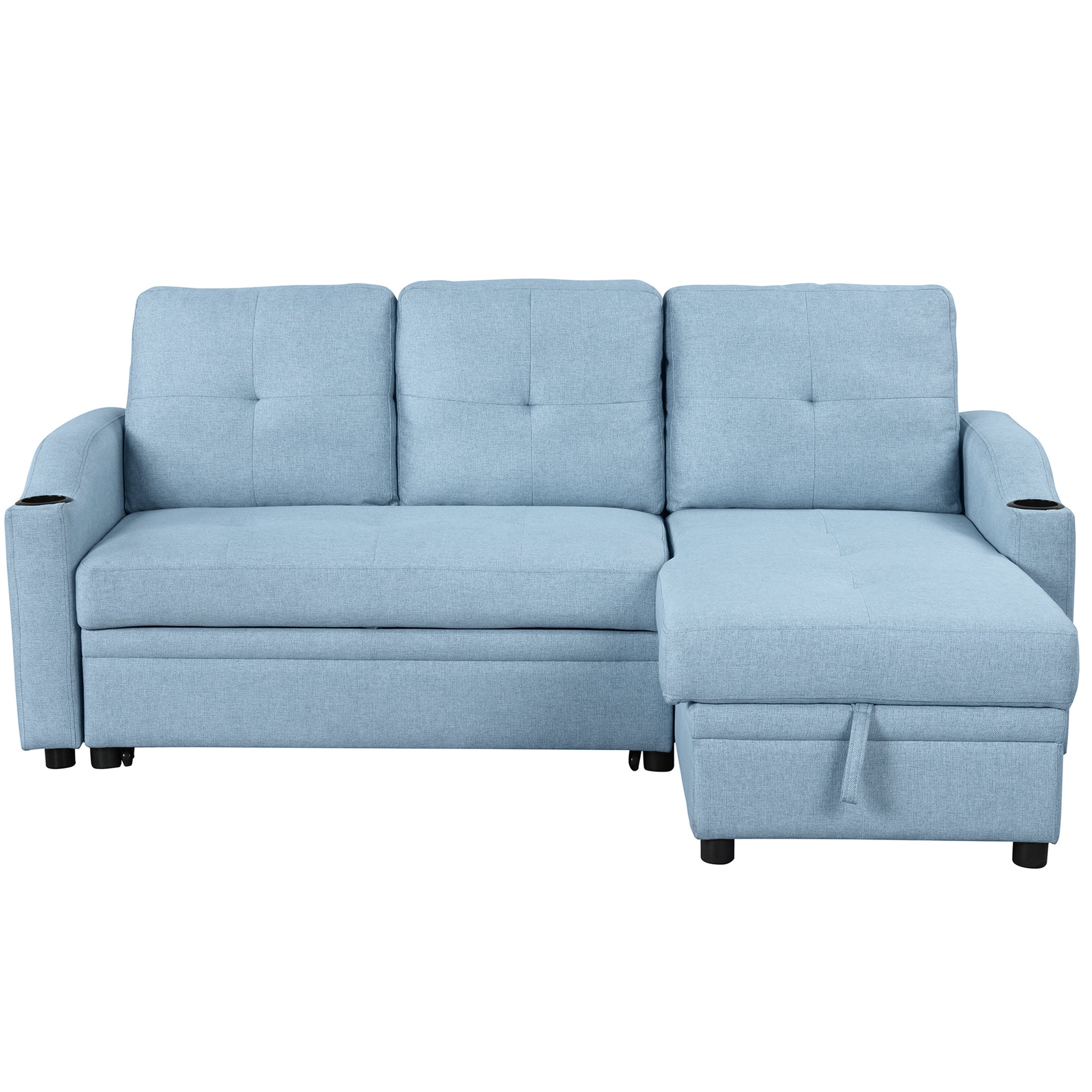 80.3" Orisfur. Pull Out Sofa Bed Modern Padded Upholstered Sofa Bedlinen Fabric 3 Seater Couch With Storage Chaise And Cup Holdersmall Couch For Small Spaces Blue Foam Linen