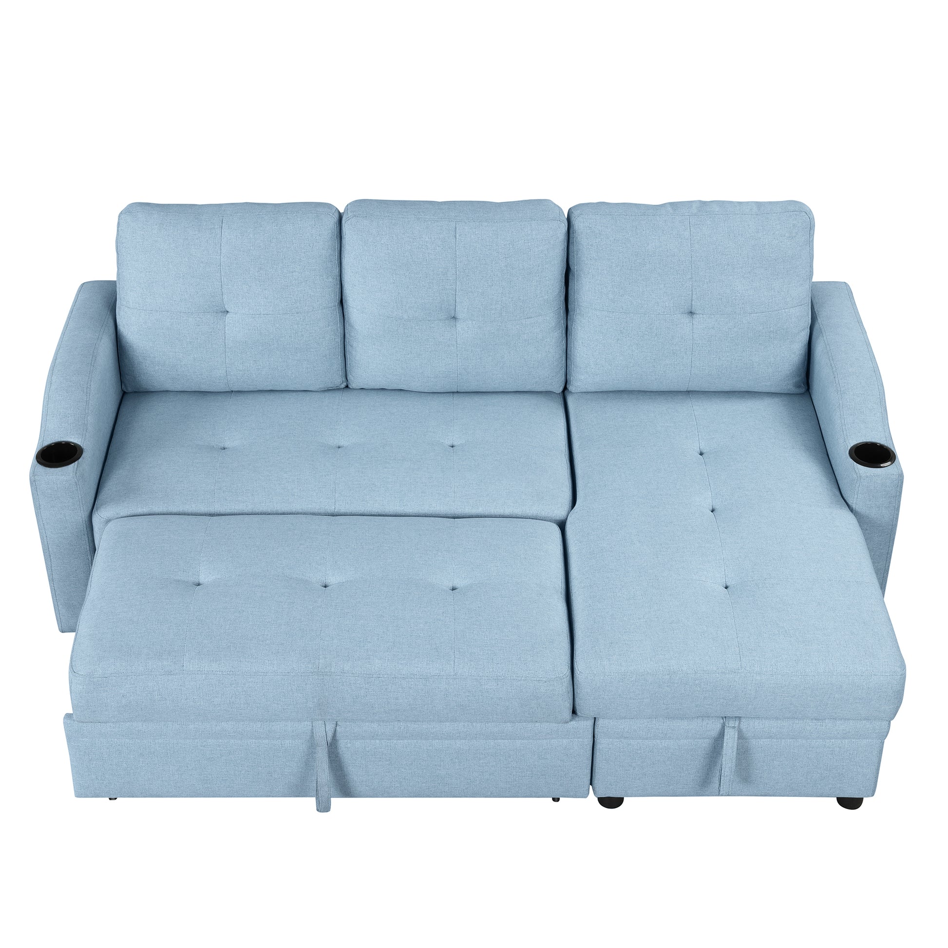 80.3" Orisfur. Pull Out Sofa Bed Modern Padded Upholstered Sofa Bedlinen Fabric 3 Seater Couch With Storage Chaise And Cup Holdersmall Couch For Small Spaces Blue Foam Linen